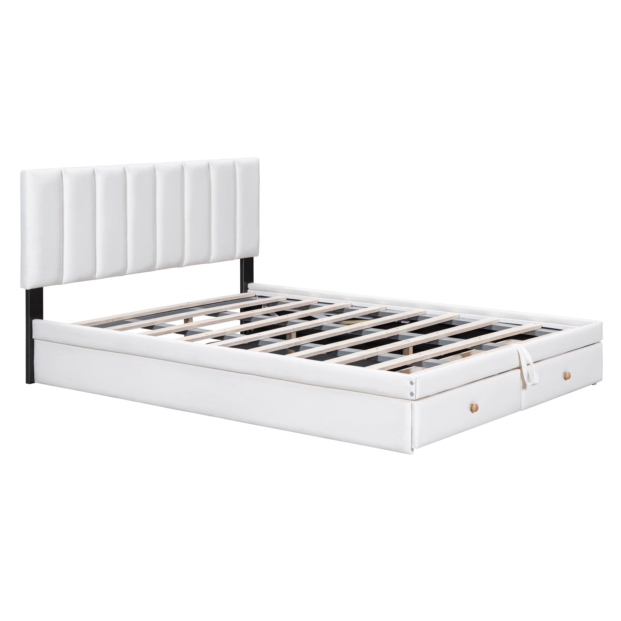 Full Size Upholstered Bed with Hydraulic Storage System and Drawer, White - Atlantic Fine Furniture Melbourne FL