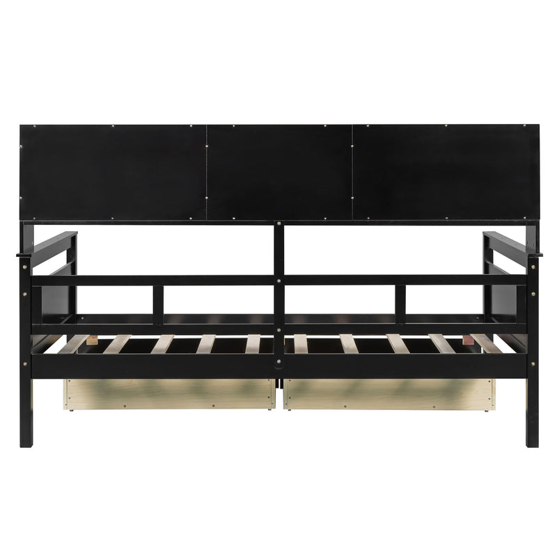 Daybed, Slat Support, With Bedside Shelves And 2 Drawers