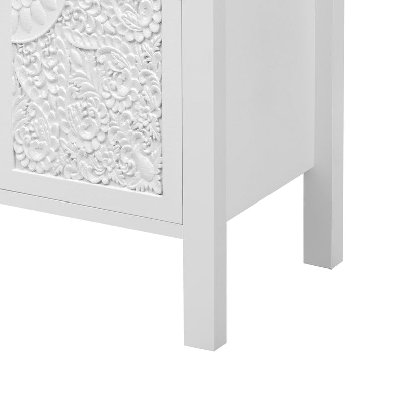 Retro TV Stand With 3 Spacious Cabinets, Glass Cabinet Doors And Anti-Tip Device