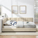 Mid-Century Upholstered Tufted Bed Frame With Backrest And Armrests
