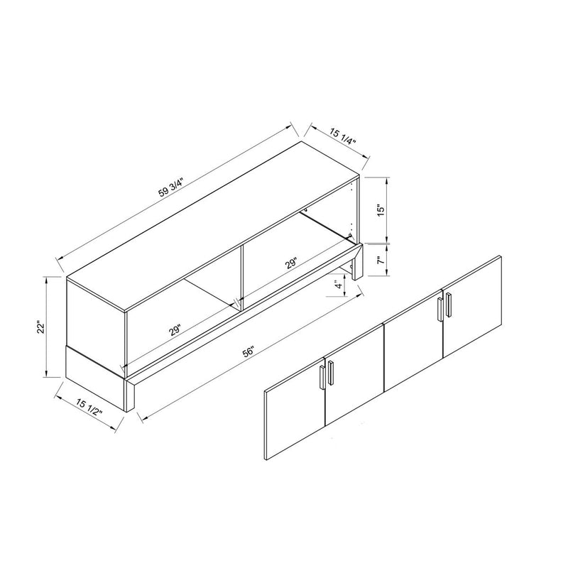 TV Stand With Four Door Cabinets, Metal Hinges, And Sturdy Wooden Leg Platform - White / Distressed Gray