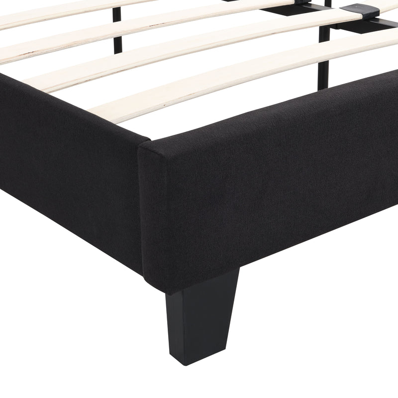 King Size Upholstered Platform Bed Frame With Button Tufted Linen Fabric Headboard, No Box Spring Needed, Wood Slat Support