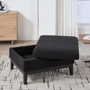 Upholstered Storage Ottoman With Reversible Lid Coffee Table With Rubberwood Legs