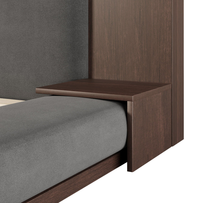 Floor Upholstered Platform Bed With Extended Headboard & Bedside Shelf