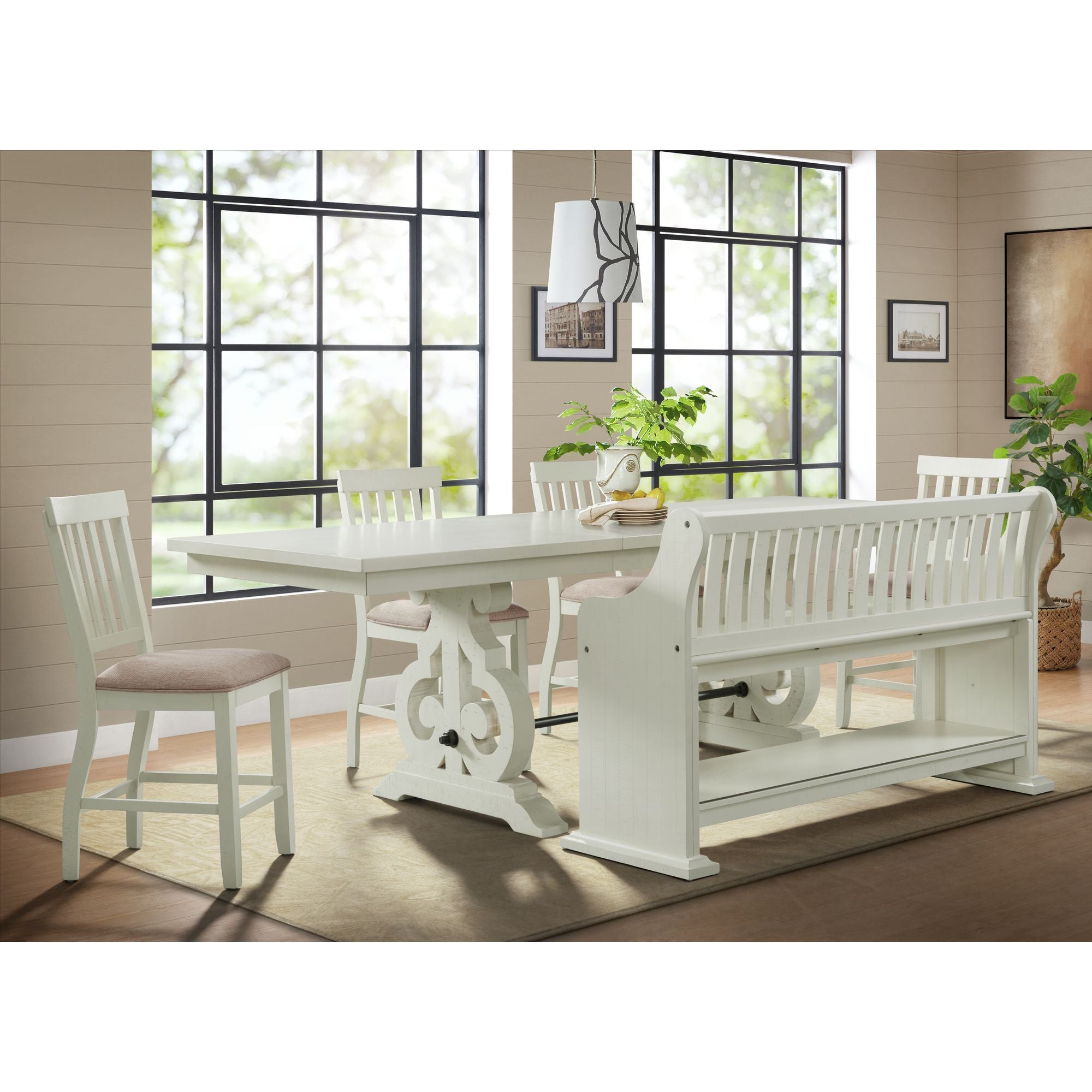 Stone - Counter Pew Bench - White