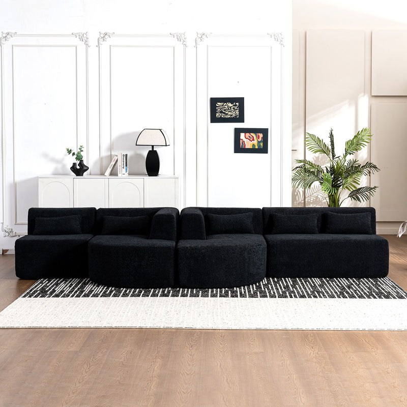 Upholstered Sofa Free Combined Sofa Couch With Two Chaise Lounge And Five Back Pillows For Living Room