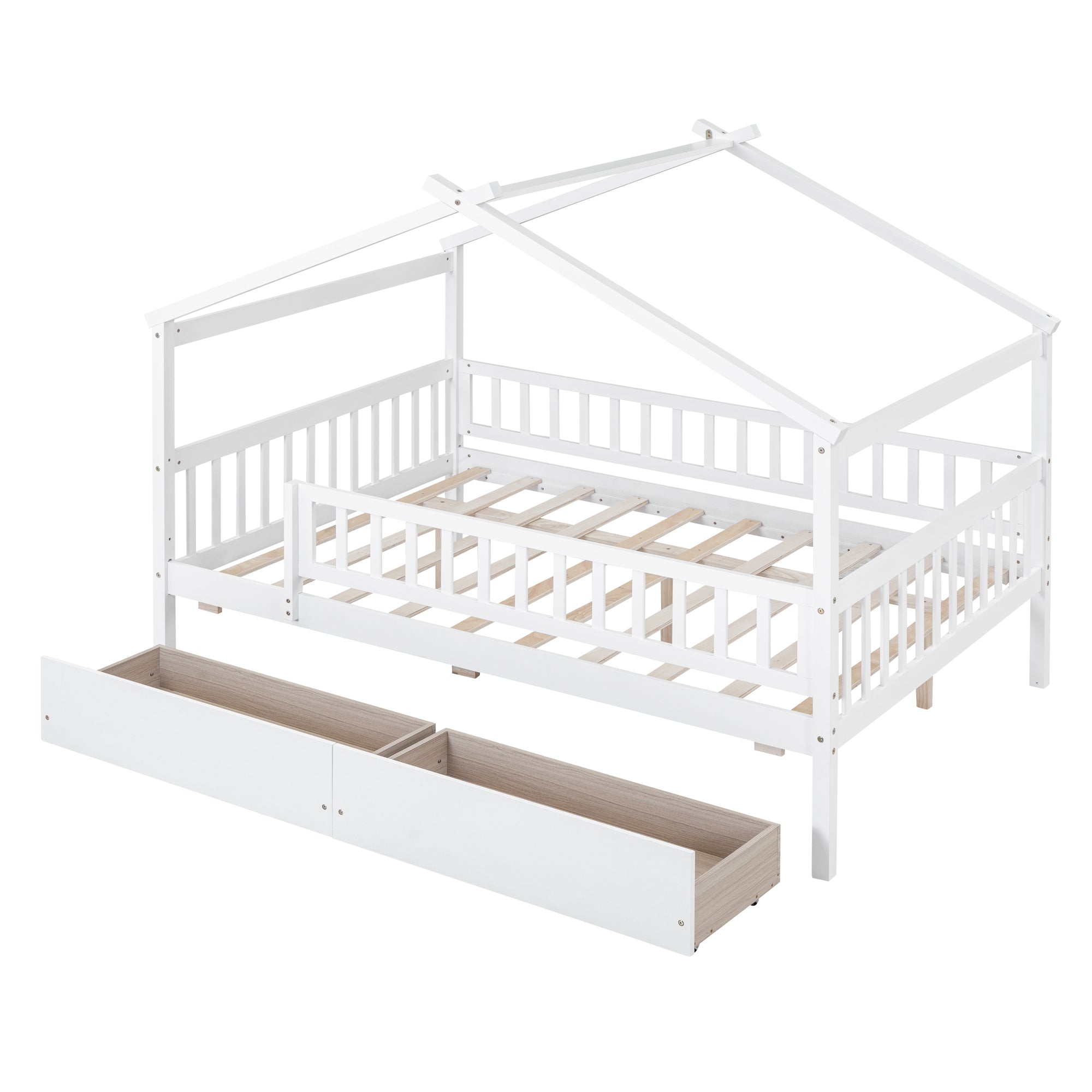 Full Size Wooden House Bed with Two Drawers, White - Atlantic Fine Furniture Melbourne FL
