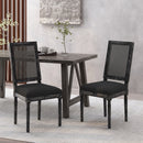 French Country Dining Chair With Rectangular Cane Backrest And Smooth Upholstered Seating