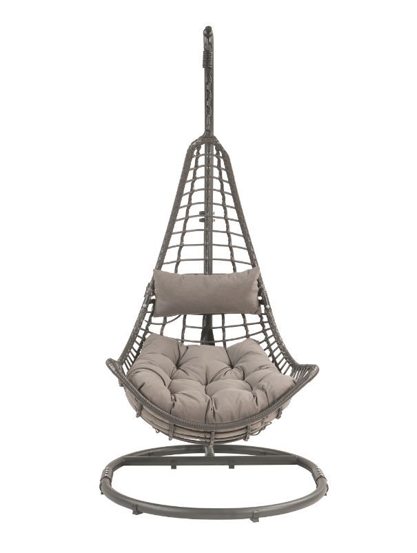 Uzae - Patio Swing Chair - Gray Fabric & Charcaol Wicker - Atlantic Fine Furniture Inc