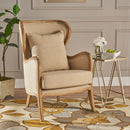 Crenshaw - Wing Arm Chair With Oak Frame And High Back - Beige