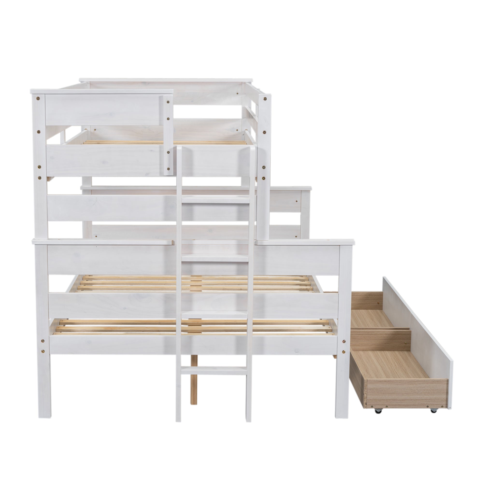 Wood Twin over Full Bunk Bed with 2 Drawers, White - Atlantic Fine Furniture Melbourne FL