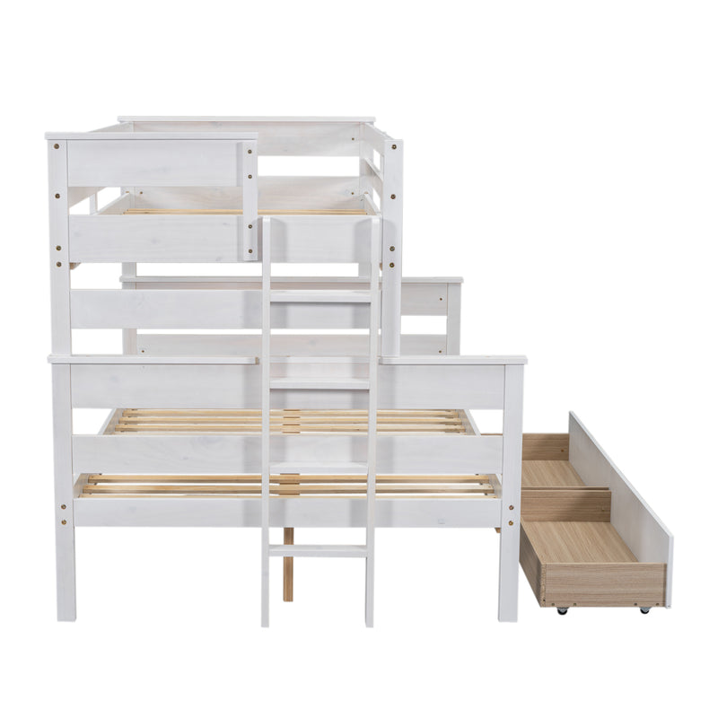 Wood Twin over Full Bunk Bed with 2 Drawers, White