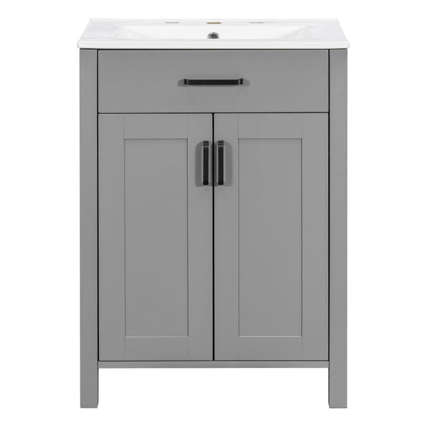 Bathroom Vanity With Ceramic Sink, Soft Close Doors, Flip Drawer, Double Layer Door Shelves