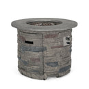 Transitional Outdoor 32" Round Propane Fire Pit Table, Lightweight Concrete Construction - Stone Gray