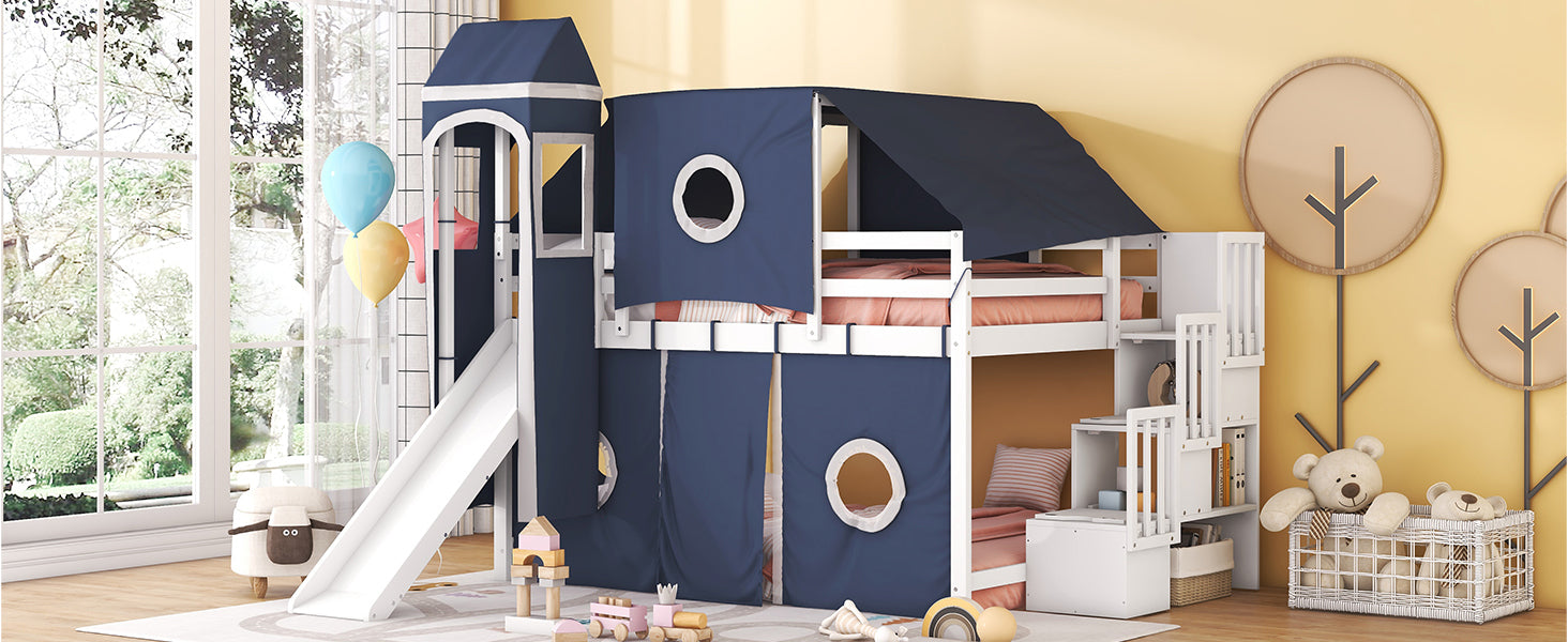 Full Size Loft Bed with Tent and Tower - Blue - Atlantic Fine Furniture Melbourne FL