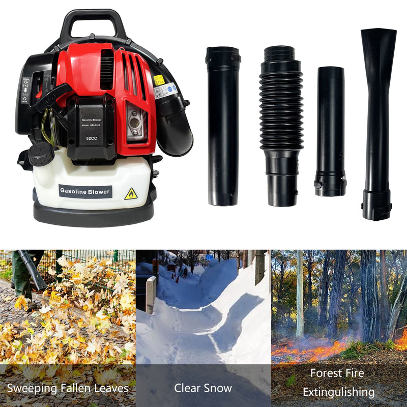 Backpack Leaf Blower, 52Cc, 530Cfm, 175Mph, 2 Stroke Air Cooling Gasoline Backpack Grass Blower, Snow Blower Epa Compliant - Red