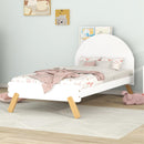 Wooden Cute Platform Bed With Curved Headboard,Twin Size Bed With Shelf Behind Headboard,White