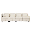 122.8" Convertible Modular Minimalist Sofa Free Combination 4 Seater Sofa Chenille Fabric Sectional sofa with 5 Pillows for Living Room, Office, Apartment, Small Space, Cream