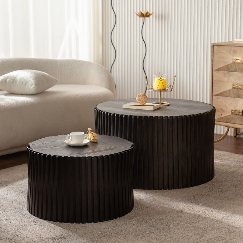 Cylindrical Coffee Table With Vertical Texture Relief