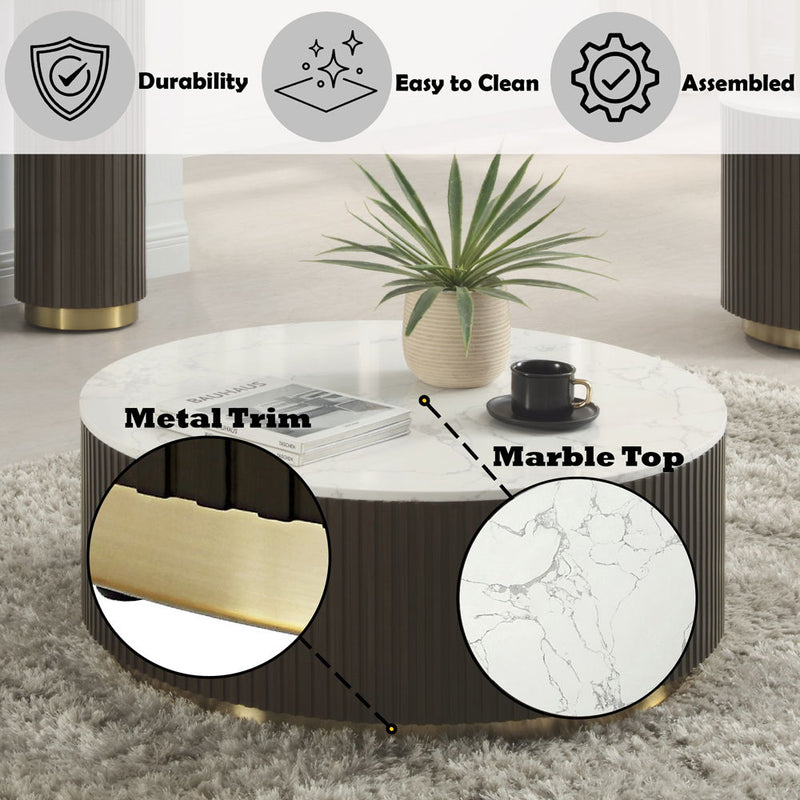 Clayten - Coffee Table - White Natural Marble Top & Espresso