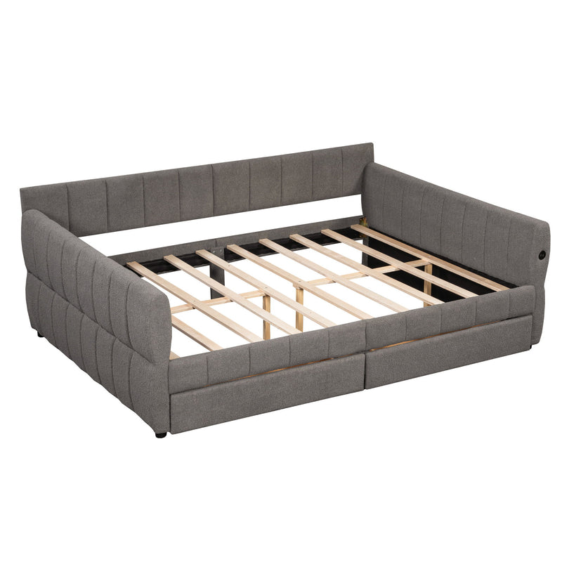 Upholstered Platform Bed With USB And 2 Drawers