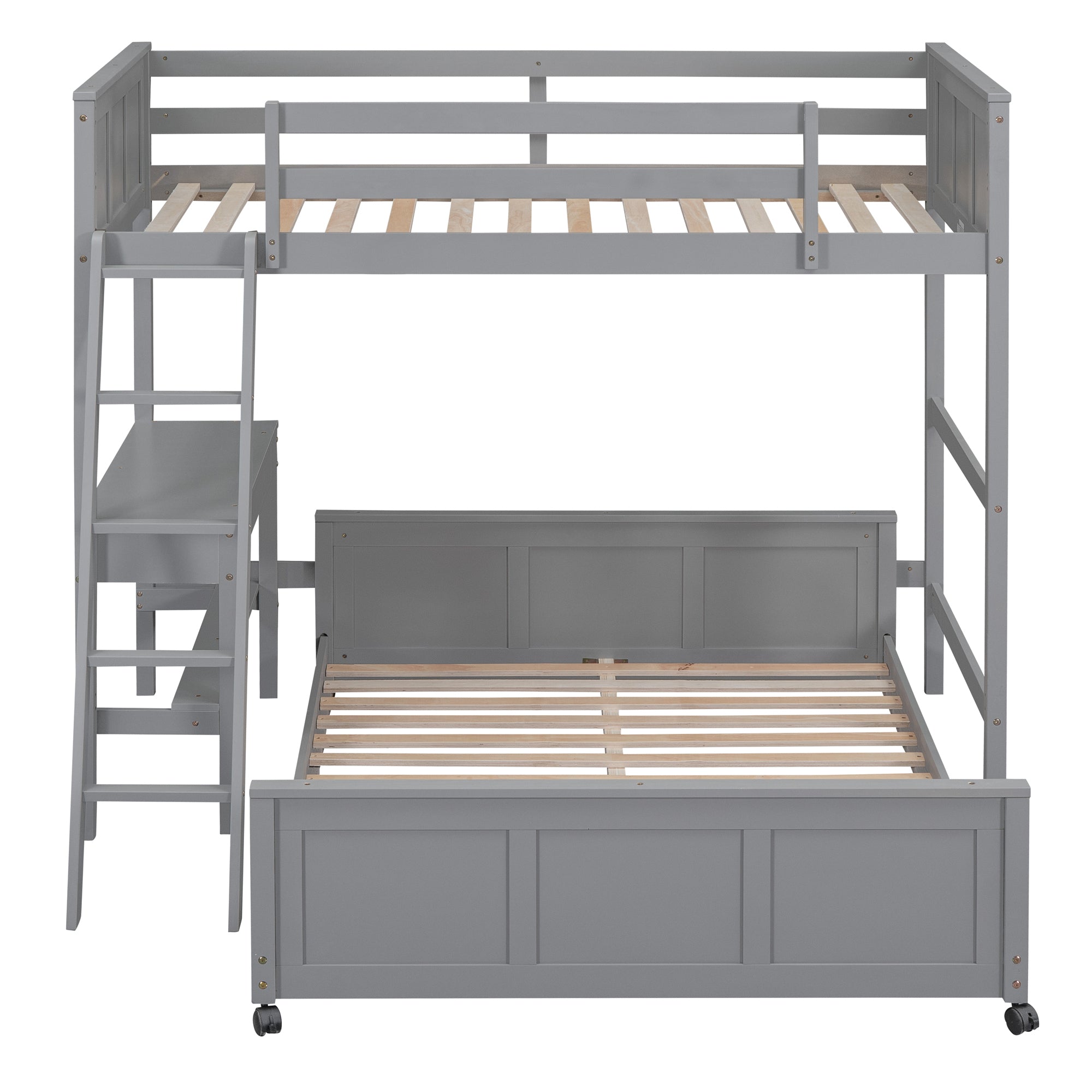 Twin Over Full Bunk Bed with Desk, Gray - Atlantic Fine Furniture Melbourne FL