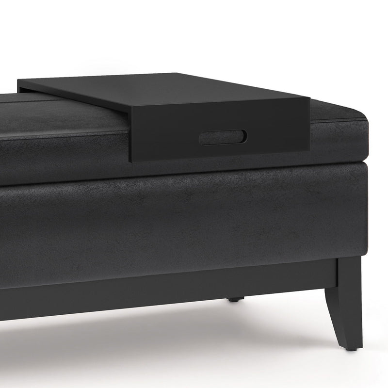 Oregon - Storage Ottoman Bench With Tray - Distressed Black