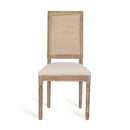 French Country Dining Chair With Rectangular Cane Backrest And Smooth Upholstered Seating