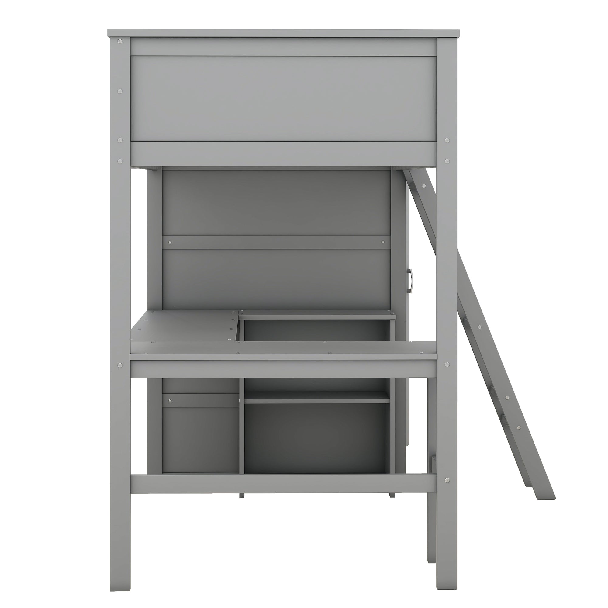 Twin size Loft Bed with Desk, Shelves and Wardrobe-Gray - Atlantic Fine Furniture Melbourne FL