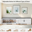 2 Tier Shoe Bench With Padded Seat, 2 Barn Doors And Adjustable Shelves, For Entryway And Living Room - White