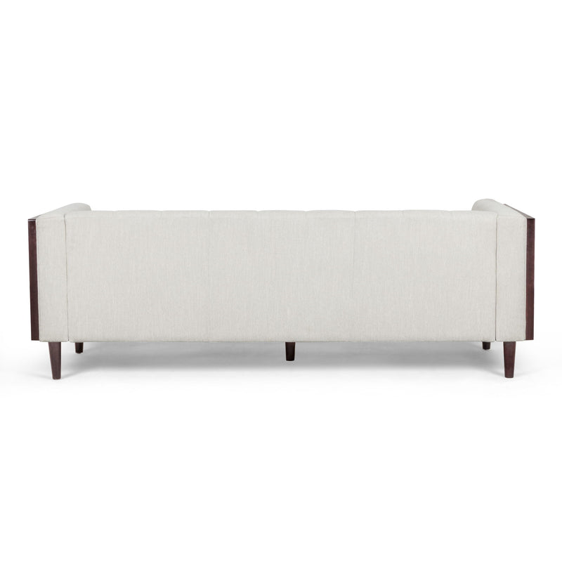 Contemporary 3 Seater Sofa With Button Tufted Waffle Stitching - Beige