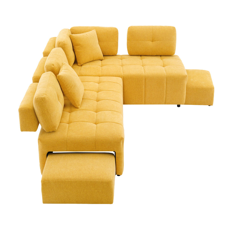 L-Shaped Sofa Sectional Sofa Couch With 2 Stools And 2 Lumbar Pillows For Living Room