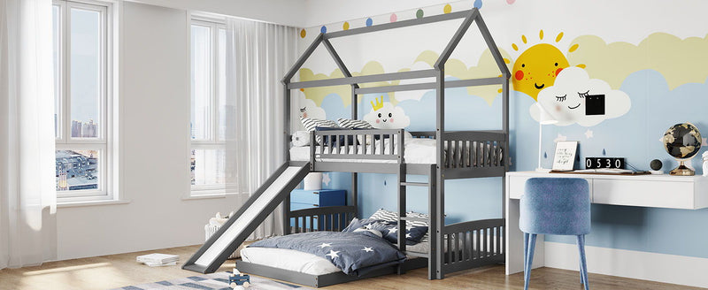 Twin Over Twin Bunk Bed With Slide, House Bed With Slide