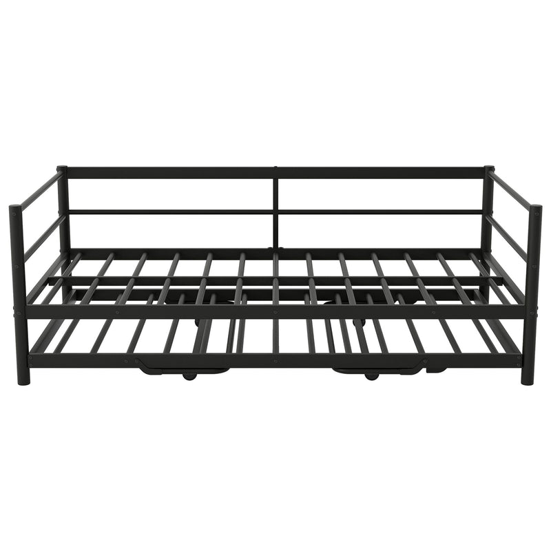 Industrial Metal Daybed With Adjustable Pop Up Trundle And LED Strip