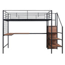 Loft Bed With Desk And Grid, Stylish Frame With Lateral Storage Ladder And Wardrobe