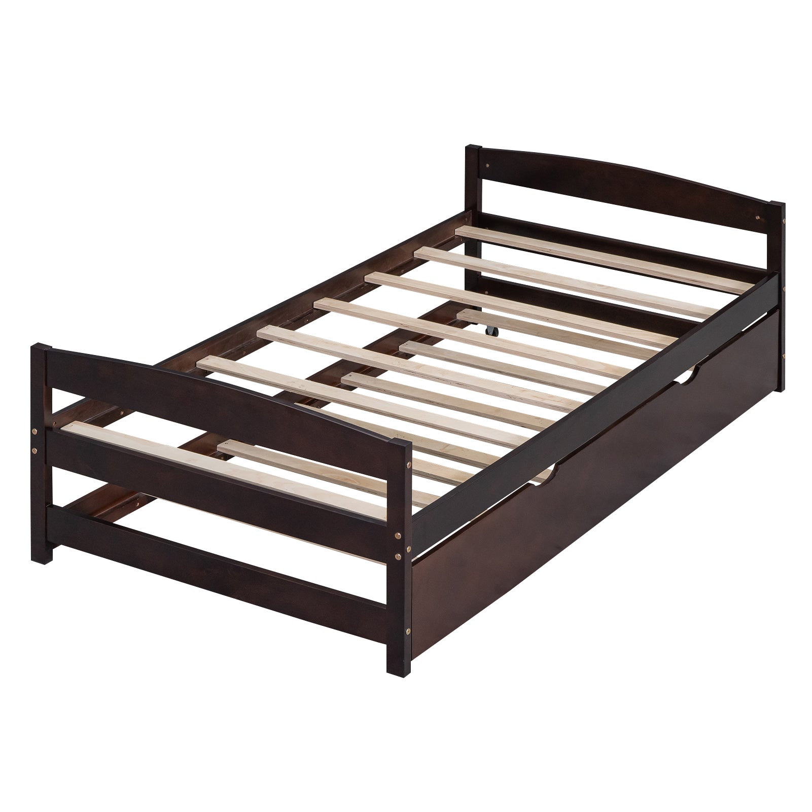 Twin Size Platform Bed with Twin Size Trundle, Espresso - Atlantic Fine Furniture Melbourne FL