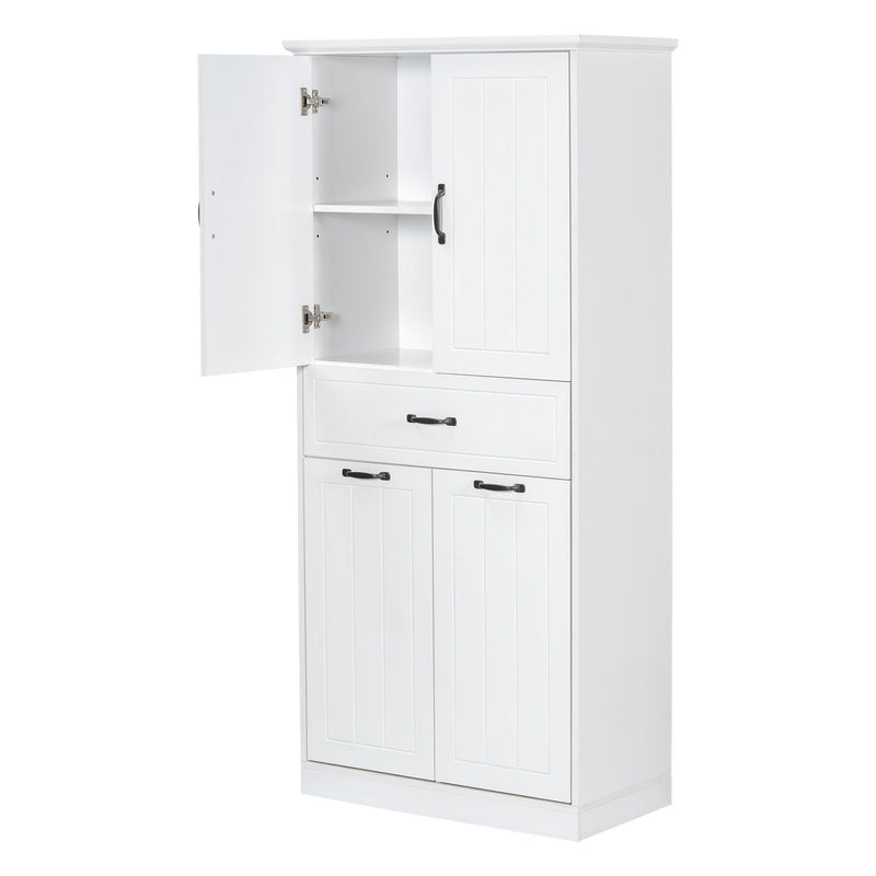 Modern Bathroom Storage Cabinet With Two Laundry Baskets, One Drawer, Adjustable Shelf