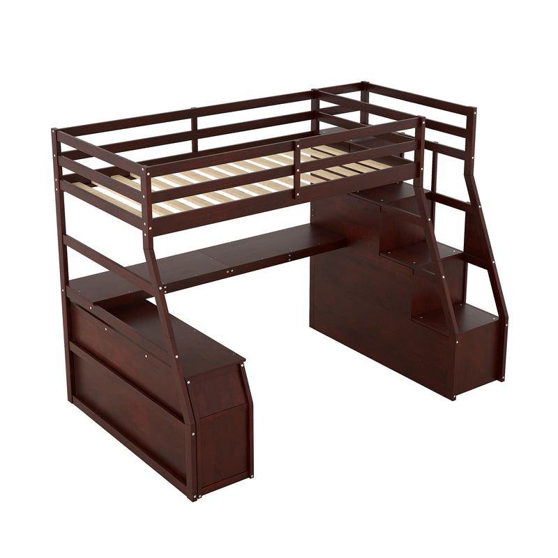 Twin Size Loft Bed with 7 Drawers 2 Shelves and Desk - Espresso