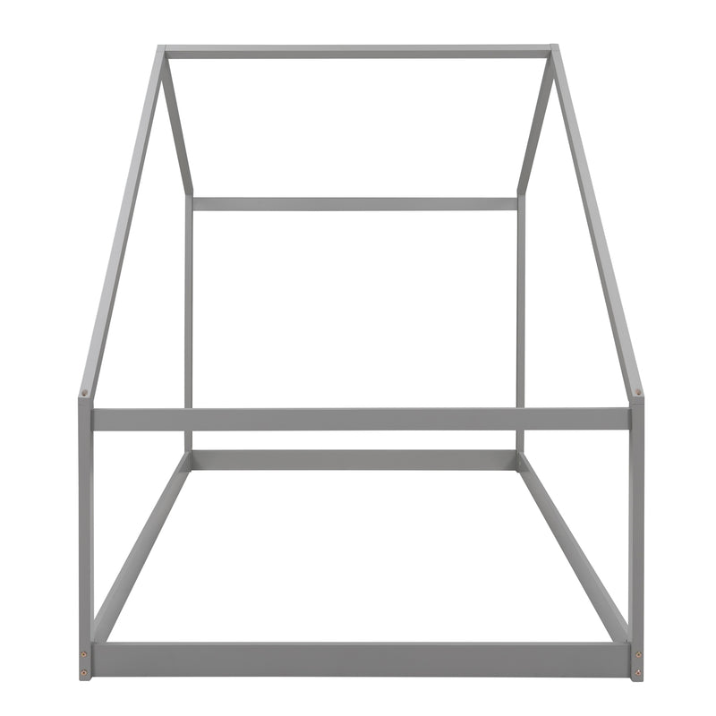 Full Size Wooden House Bed, Gray