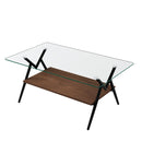 Rectangle Coffee Table With Tempered Glass Top And Shelf, Modern Table For Living Room
