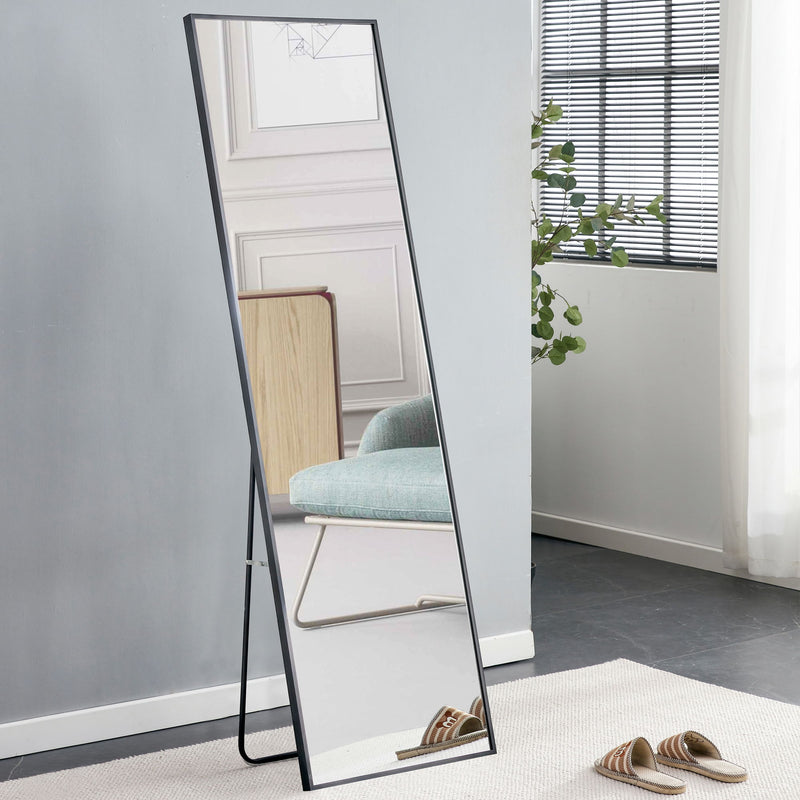 Aluminum Frame Minimalist Mirror, Bathroom Bedroom Wall Mirror, Elevating Contemporary Interiors, Can Be Wall Mounted Or Opened As A Standing Mirror - Black