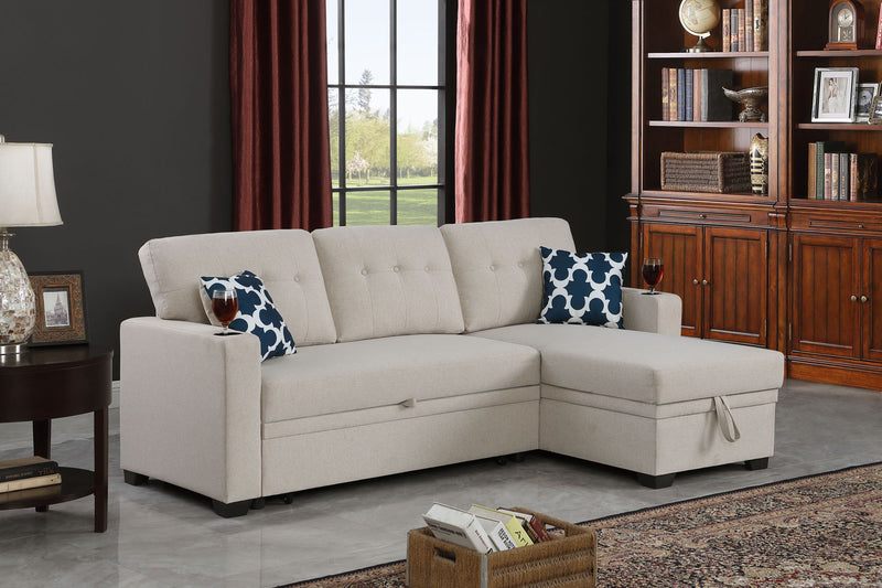 82" Width Sectional With Storage Chaise And Cupholder Armrest