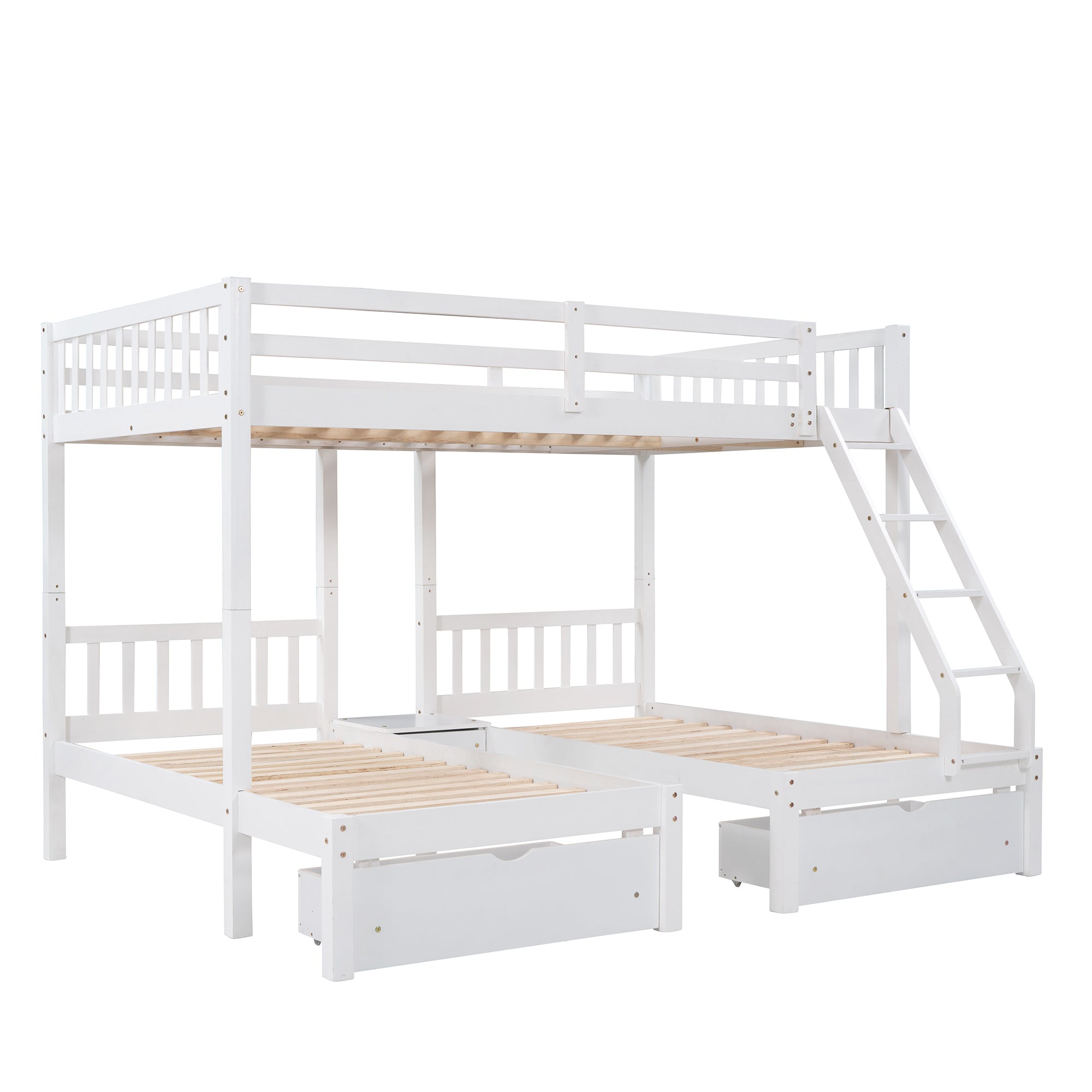 Full Over Twin & Twin Bunk Bed, Wood Triple Bunk Bed with Drawers and Guardrails, White (OLD SKU: LP000143AAK)