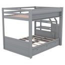 Wood Full Size Convertible Bunk Bed With Storage Staircase, Bedside Table, And 3 Drawers - Gray