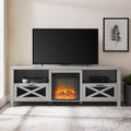 Industrial Farmhouse Metal Mesh Drop Down X Door Fireplace TV Stand