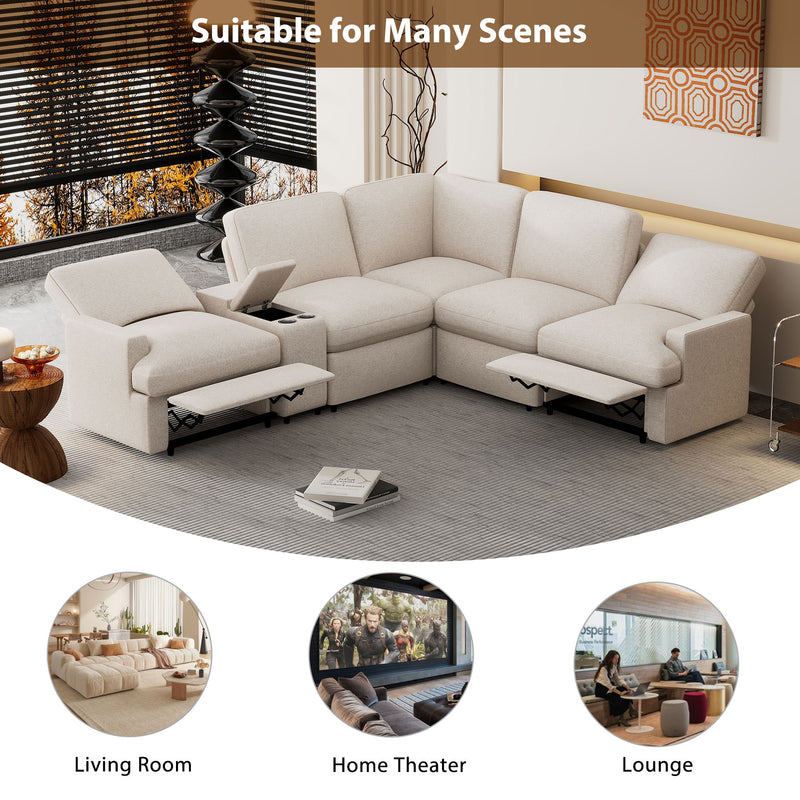 Power Recliner Corner Sofa Home Theater Reclining Sofa Sectional Couches With Storage Box, Cup Holders, USB Ports And Power Socket For Living Room