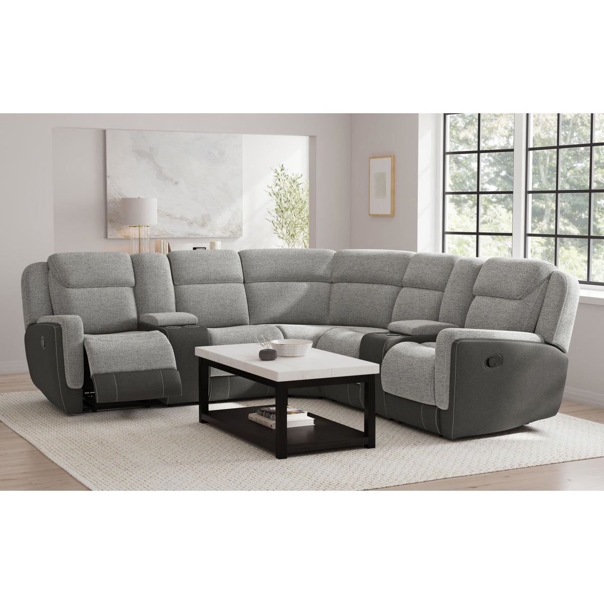 Hornet 3 Piece Motion Sectional Set With Console in Gray by Elements International, view 5