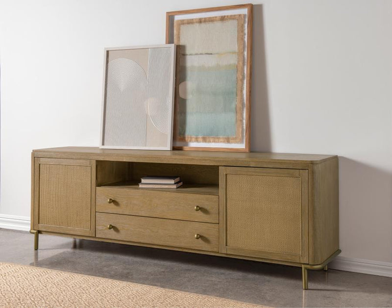Arini - Rattan Cane 2-Door TV Stand Media Console - Sand Wash