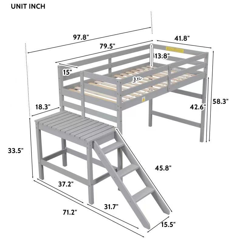 Twin Loft Bed With Platform, Ladder