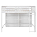 Full Size Loft Bed with 8 Open Storage Shelves and Built-in Ladder, White